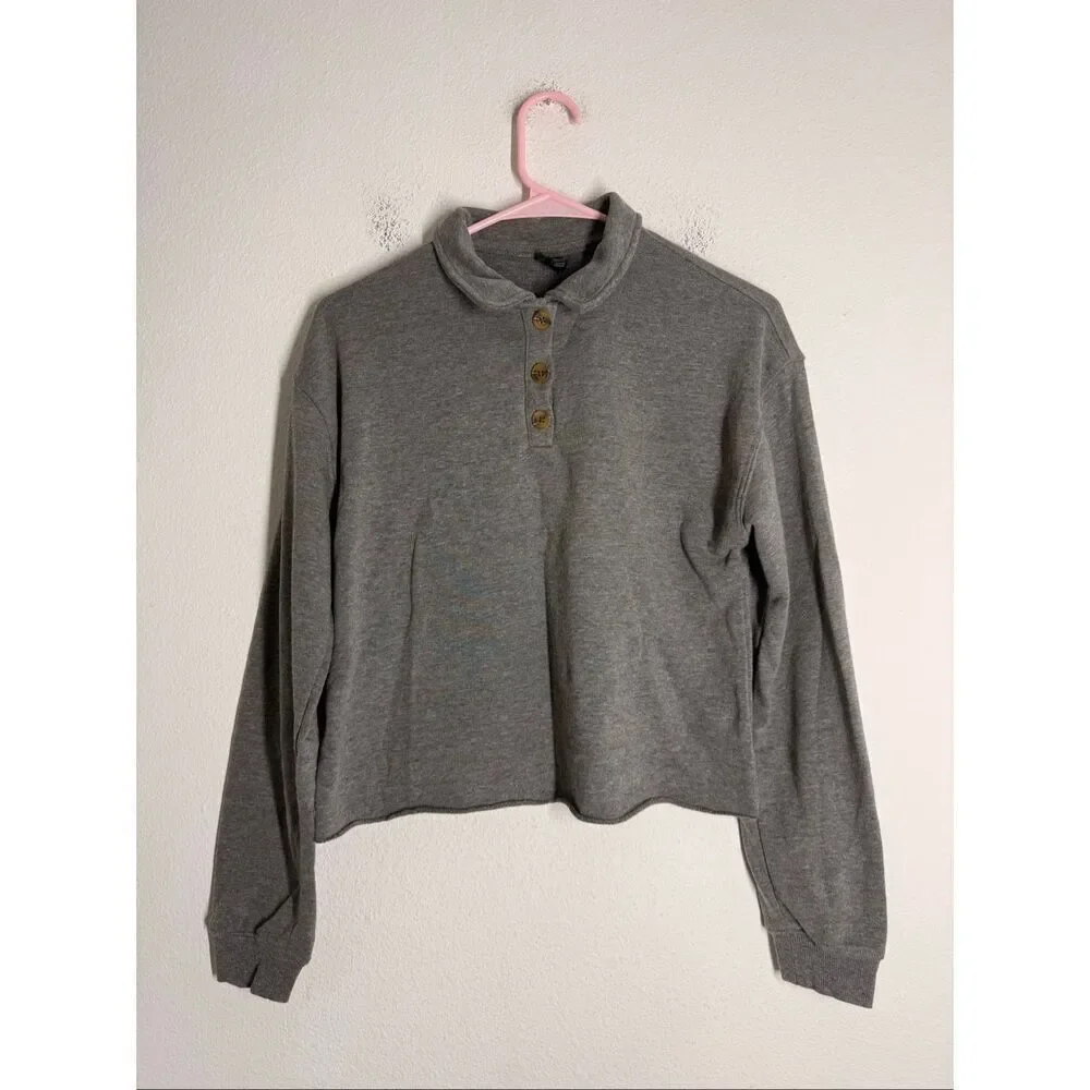 Wild Fable Women's Cropped Polo Shirt Size S Heather Gray Cotton Blend - Picture 1 of 7